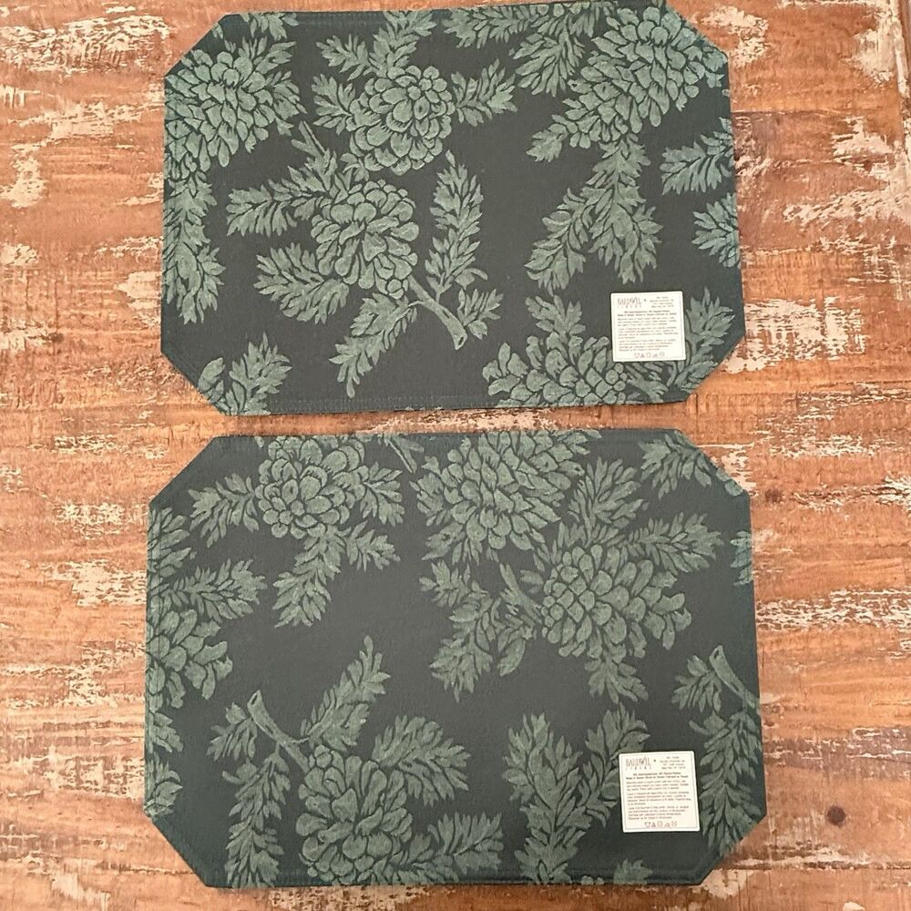 Bardwil Linens 8 Piece Set Green Pinecone Leaf Placemats 18x13 New